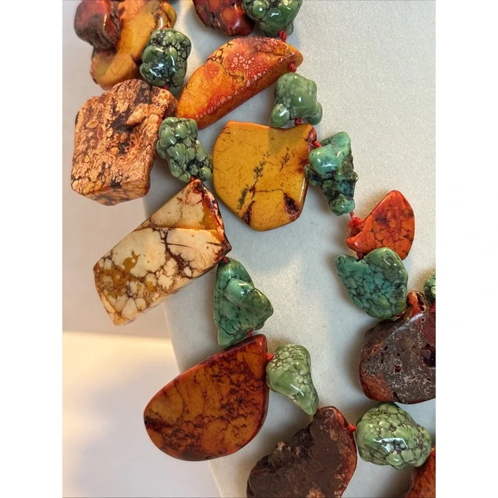 Native Artisan Turquoise Jasper Red Jasper Slab Stone Statement Necklace